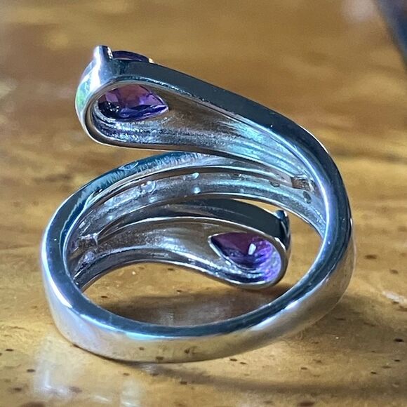 African Amethyst Sterling Silver Bypass Ring Size 6 - Picture 5 of 9